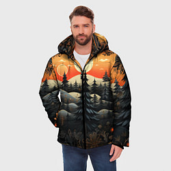 Куртка зимняя мужская Зимний лес в ожидании праздника, цвет: 3D-черный — фото 2