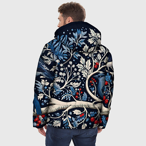 Мужская зимняя куртка Новогодние снегири на ветках / 3D-Светло-серый – фото 4