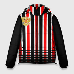 Куртка зимняя мужская Полосатый красный - герб РФ, цвет: 3D-черный