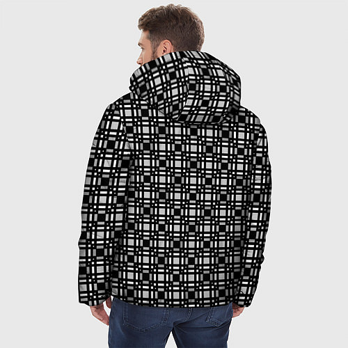 Мужская зимняя куртка Черно белый геометрический клетчатый узор / 3D-Светло-серый – фото 4
