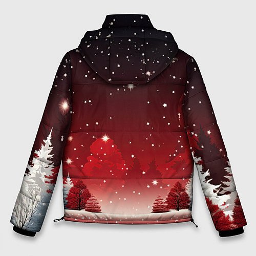 Мужская зимняя куртка Зимний берег реки с деревьями и льдом / 3D-Черный – фото 2