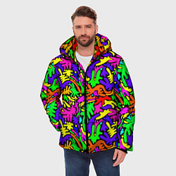 Куртка зимняя мужская Яркие цветные каракули, цвет: 3D-черный — фото 2
