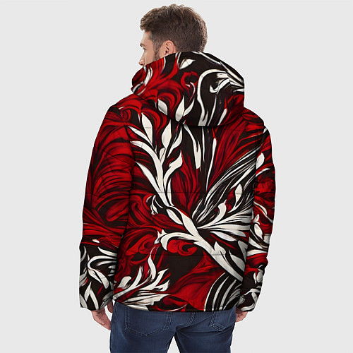 Мужская зимняя куртка Красно белый узор на чёрном фоне / 3D-Светло-серый – фото 4