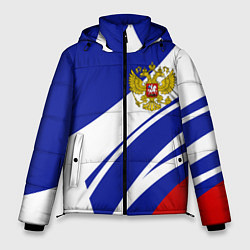 Куртка зимняя мужская Герб России на абстрактных полосах, цвет: 3D-красный