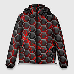 Куртка зимняя мужская Красные узоры шестиугольник, цвет: 3D-черный