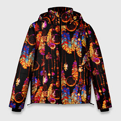 Куртка зимняя мужская Ловцы снов с яркими перьями, цвет: 3D-красный