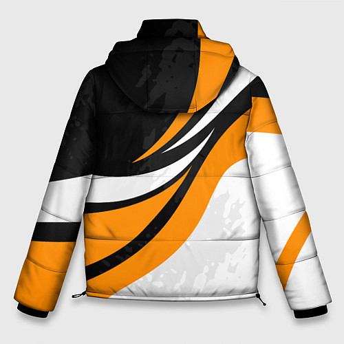 Мужская зимняя куртка Porsche - Оранжевая абстракция / 3D-Черный – фото 2