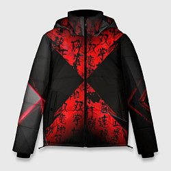 Куртка зимняя мужская Иероглифы и текстуры, цвет: 3D-красный