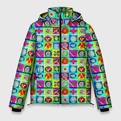 Куртка зимняя мужская Сердца и квадраты абстракция, цвет: 3D-черный