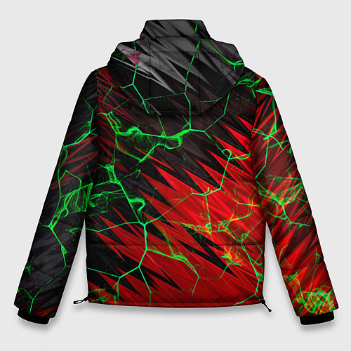 Мужская зимняя куртка Зелёные трещины узоры / 3D-Черный – фото 2