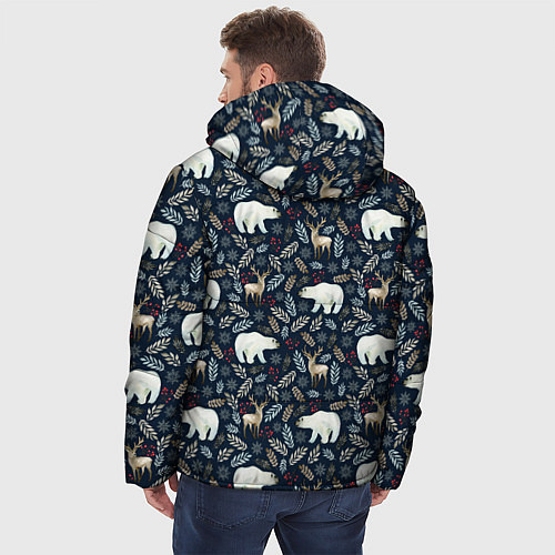 Мужская зимняя куртка Акварельные медведи и олени / 3D-Светло-серый – фото 4