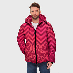 Куртка зимняя мужская Зигзаги и листья в стиле рококо, цвет: 3D-красный — фото 2
