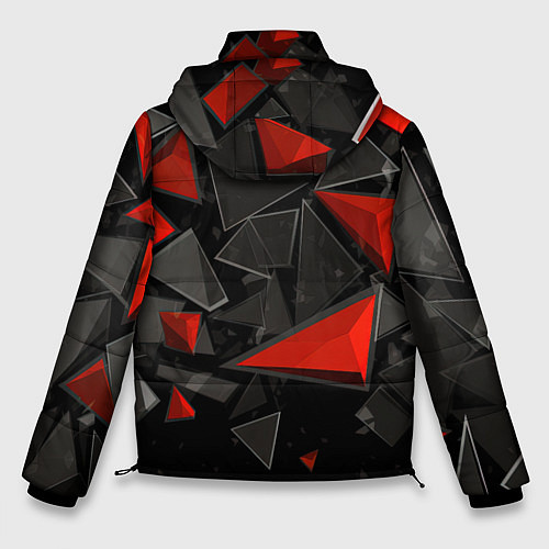 Мужская зимняя куртка Черные и красные треугольные частицы / 3D-Черный – фото 2