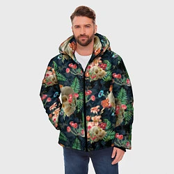 Куртка зимняя мужская Узор из черепов с цветами и листьями, цвет: 3D-красный — фото 2
