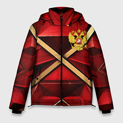 Мужская зимняя куртка Герб России на красном абстрактном фоне
