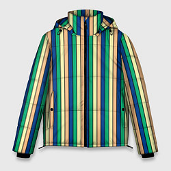 Куртка зимняя мужская Полосатый жёлто-зелёно-синий, цвет: 3D-черный