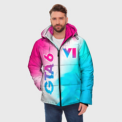 Куртка зимняя мужская GTA 6 neon gradient style вертикально, цвет: 3D-черный — фото 2