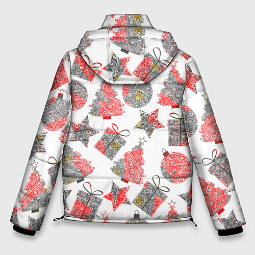 Мужская зимняя куртка Праздничные узоры подарки / 3D-Светло-серый – фото 2