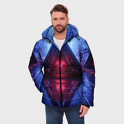 Куртка зимняя мужская Фиолетовое свечение за треугольной абстракцией, цвет: 3D-красный — фото 2