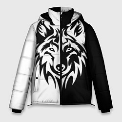 Куртка зимняя мужская Волк чёрно-белый, цвет: 3D-черный