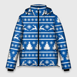 Куртка зимняя мужская Синий свитер с новогодними оленями, цвет: 3D-красный