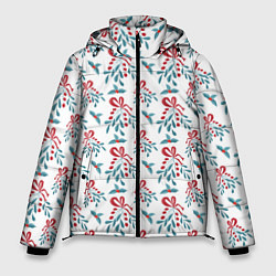 Куртка зимняя мужская Веточки омелы и остролиста для праздника, цвет: 3D-красный