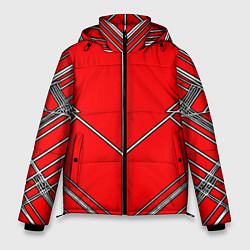 Куртка зимняя мужская Белые полосы на красном фоне, цвет: 3D-красный