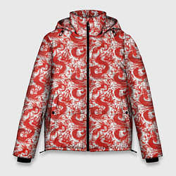 Куртка зимняя мужская Красные драконы на белом фоне, цвет: 3D-светло-серый
