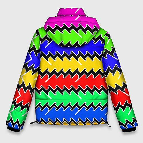 Мужская зимняя куртка Горизонтальные разноцветные линии / 3D-Красный – фото 2