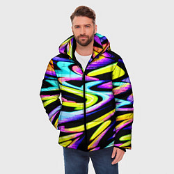 Куртка зимняя мужская Экспрессивная неоновая абстракция, цвет: 3D-черный — фото 2