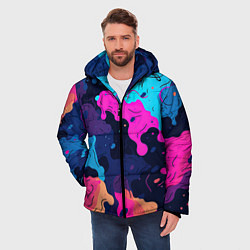 Куртка зимняя мужская Яркие кислотные разноцветные пятна в виде камуфляж, цвет: 3D-черный — фото 2