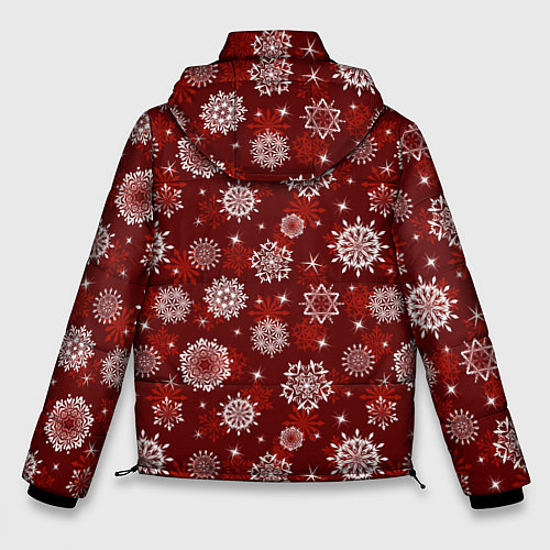 Мужская зимняя куртка Snowflakes on a red background / 3D-Черный – фото 2