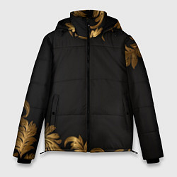 Куртка зимняя мужская Золотые объемные листья на черном, цвет: 3D-черный