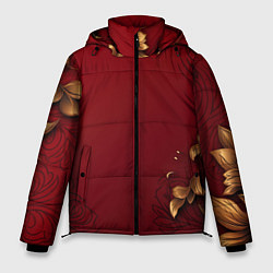 Куртка зимняя мужская Узоры золотые на красном фоне, цвет: 3D-черный