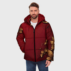 Куртка зимняя мужская Узоры золотые на красном фоне, цвет: 3D-черный — фото 2