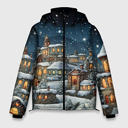 Куртка зимняя мужская Новогодний городок ночной, цвет: 3D-черный