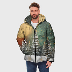 Куртка зимняя мужская Большая луна и новогодний лес, цвет: 3D-черный — фото 2