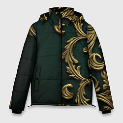Куртка зимняя мужская Лепнина золотые узоры на зеленой ткани, цвет: 3D-черный
