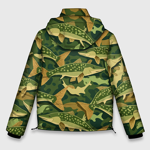 Мужская зимняя куртка Камуфляж рыболова - рыба щука / 3D-Черный – фото 2