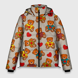 Куртка зимняя мужская Мишки в свитерах и сердечки, цвет: 3D-красный