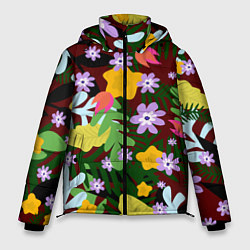 Куртка зимняя мужская Гавайская цветочная расцветка, цвет: 3D-черный