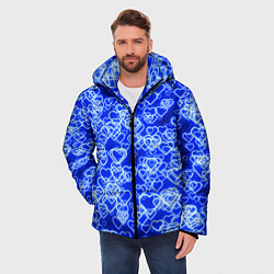 Куртка зимняя мужская Неоновые сердечки синие, цвет: 3D-черный — фото 2