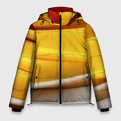 Куртка зимняя мужская Желтая абстракция с оранжевой волной, цвет: 3D-черный