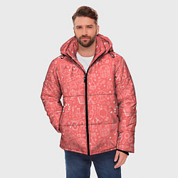 Куртка зимняя мужская Школьный розовый паттерн, цвет: 3D-красный — фото 2