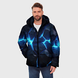 Куртка зимняя мужская Синий неоновый разлом черной абстракции, цвет: 3D-красный — фото 2
