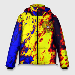 Куртка зимняя мужская Герб РФ огненный стиль текстура, цвет: 3D-черный