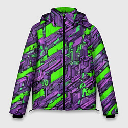 Куртка зимняя мужская Фиолетовые фрагменты на зелёном фоне, цвет: 3D-красный