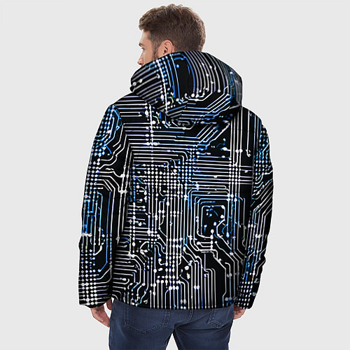 Мужская зимняя куртка Киберпанк схемы белые и синие / 3D-Светло-серый – фото 4