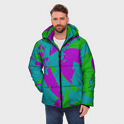 Куртка зимняя мужская Бирюзово-зелёная абстракция, цвет: 3D-красный — фото 2