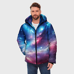 Куртка зимняя мужская Розово-голубой космический пейзаж, цвет: 3D-черный — фото 2